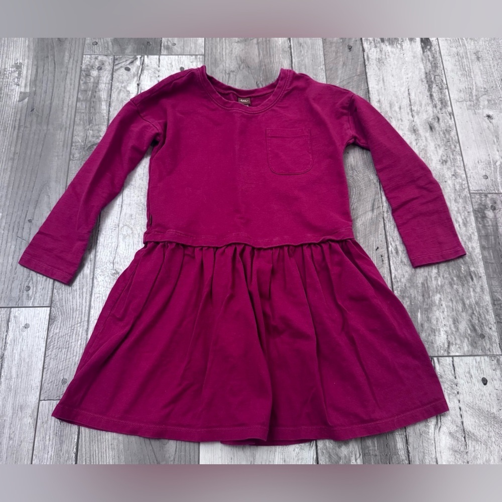 Tea Collection Deep Red Maroon Cotton Long Sleeve Casual Dress Size 6 Holiday